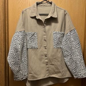 Leopard Oversized Long Sleeve Button Down Jean Shacket